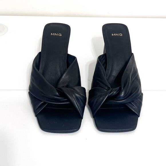 Mango MNG Y2K Open Toe Block Heel Womens Sandals Size 37 US 7 Black Square Toe - Picture 7 of 11